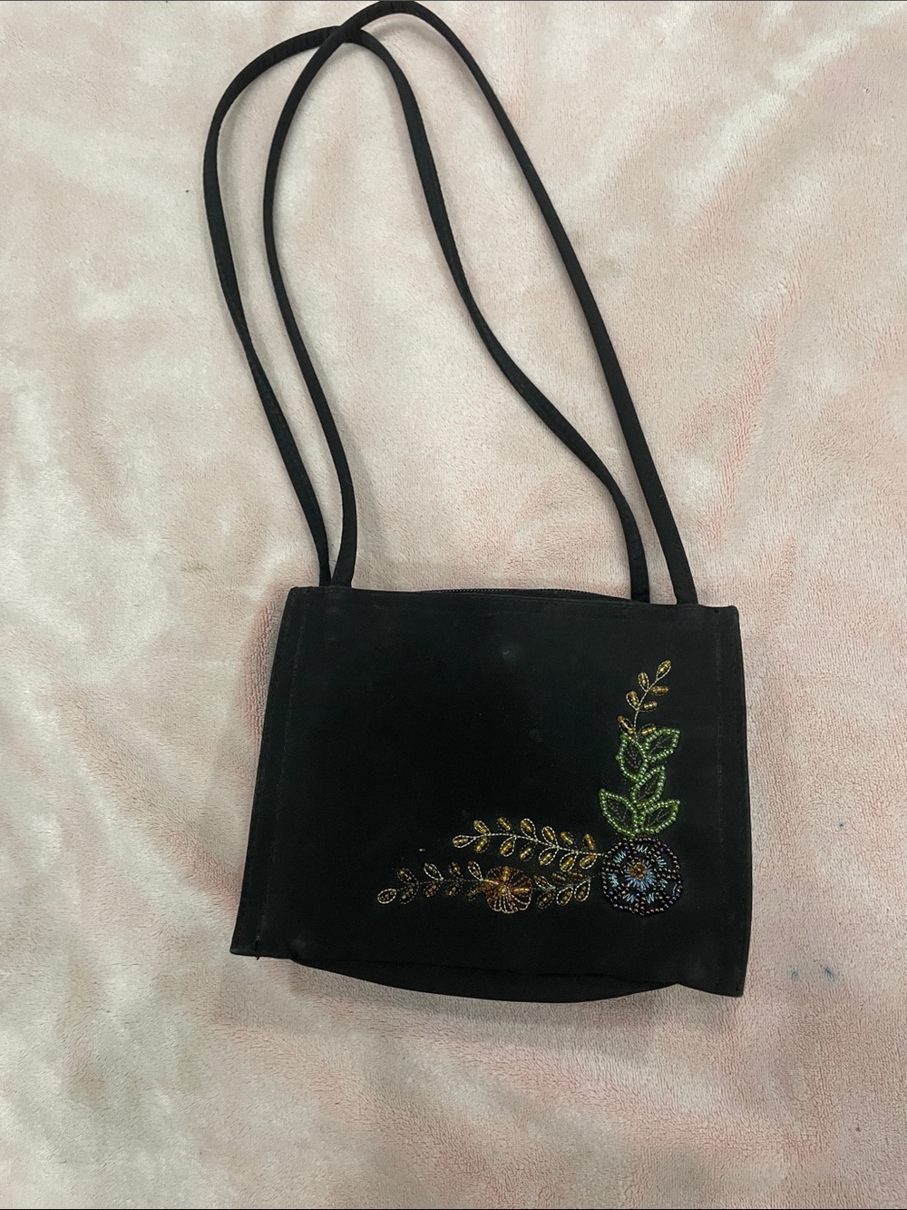 Black Embroidered Crossbody Bag with Floral Accent